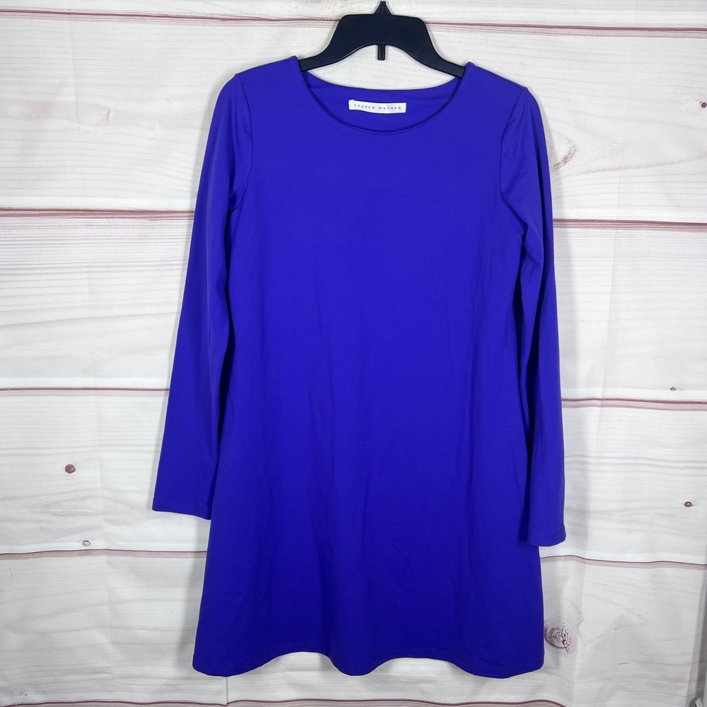 Susana Monaco Dress Women Large Purple Mini Long Sleeve A-Line Stretch Pullover